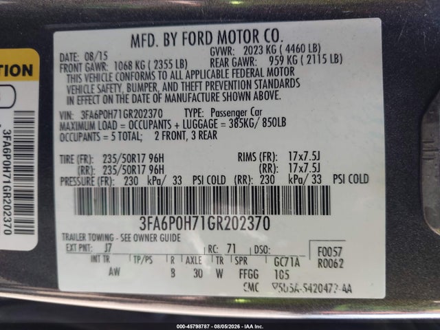 Ford FUSION SE 2016 3FA6P0H71GR202370 Image 9