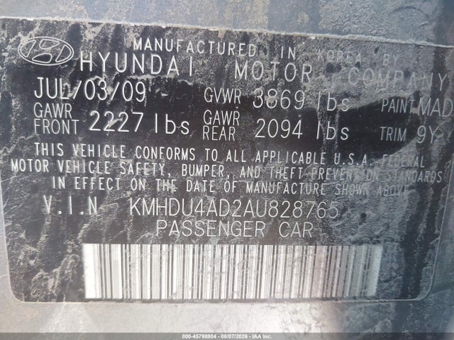 Продаж на аукціоні авто 2010 Hyundai Elantra Gls, vin: KMHDU4AD2AU828765, номер лоту: 45798804