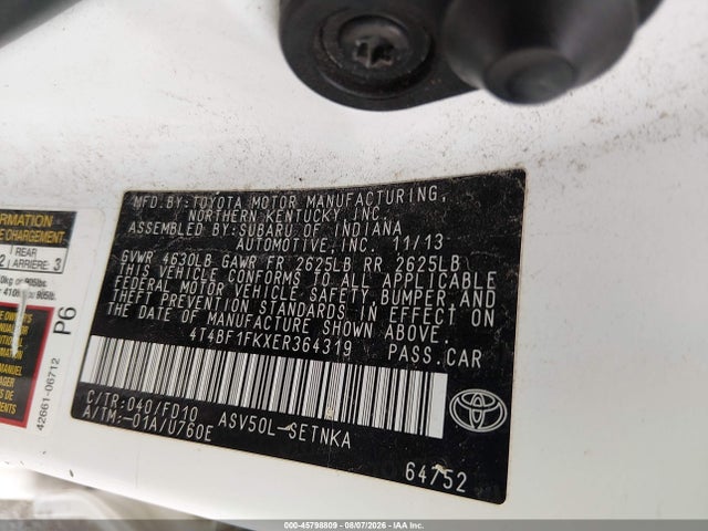 45798809 :رقم المزاد ، 4T4BF1FKXER364319 vin ، 2014 Toyota Camry Le مزاد بيع