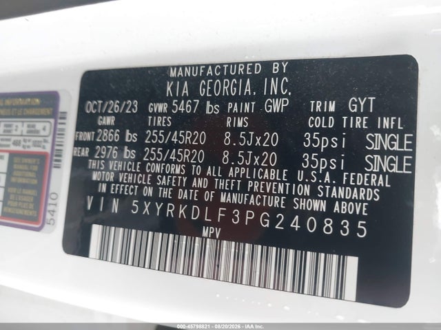 Aukcja sprzedaży 2023 Kia Sorento Sx, vin: 5XYRKDLF3PG240835, numer aukcji: 45798821