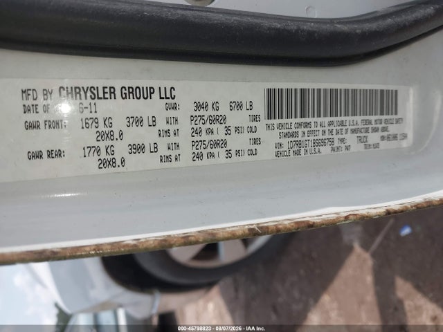 45798823 :رقم المزاد ، 1D7RB1GT1BS696758 vin ، 2011 Ram Ram 1500 Slt مزاد بيع