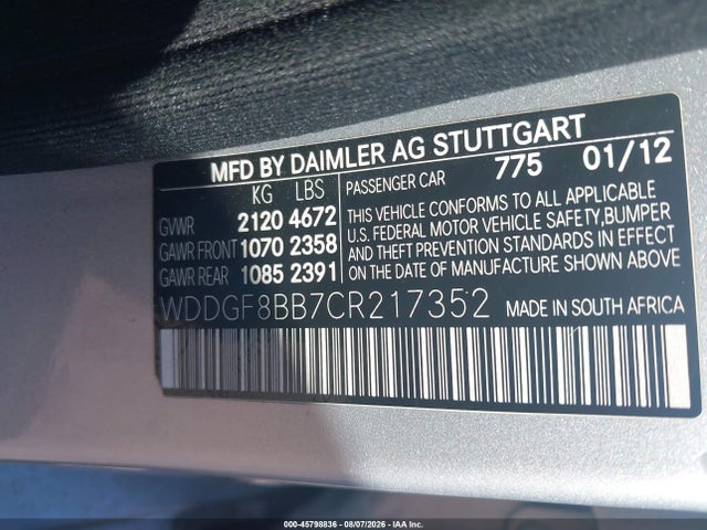 Aukcja sprzedaży 2012 Mercedes-benz C 300 Luxury 4matic, vin: WDDGF8BB7CR217352, numer aukcji: 45798836