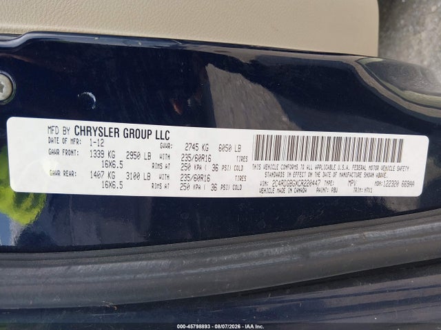Продажа на аукционе авто 2012 Dodge Grand Caravan Se/avp, vin: 2C4RDGBGXCR220447, номер лота: 45798893