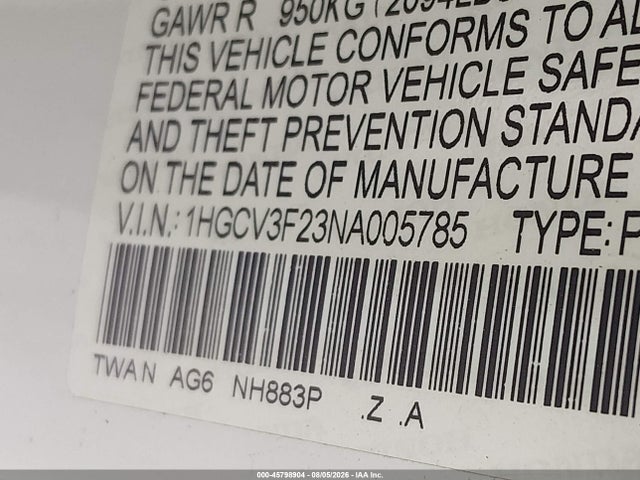 1HGCV3F23NA005785 Honda Accord Hybrid Sport