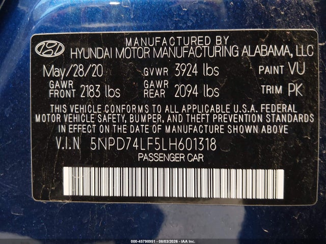 Hyundai ELANTRA SE 2020 5NPD74LF5LH601318 Image 9