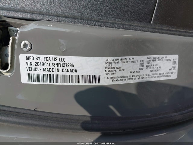 Aukcja sprzedaży 2022 Chrysler Pacifica Hybrid Touring L, vin: 2C4RC1L78NR127296, numer aukcji: 45798953