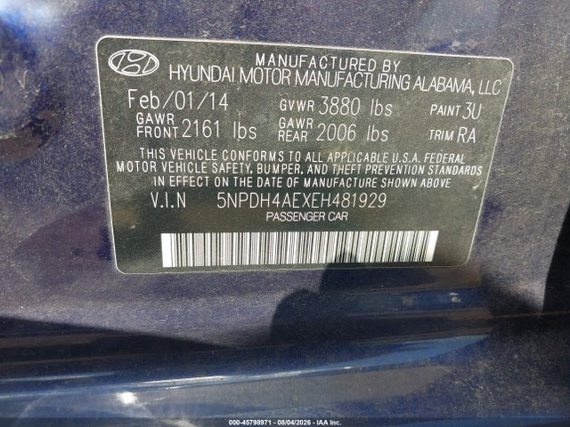 Продаж на аукціоні авто 2014 Hyundai Elantra Se, vin: 5NPDH4AEXEH481929, номер лоту: 45798971