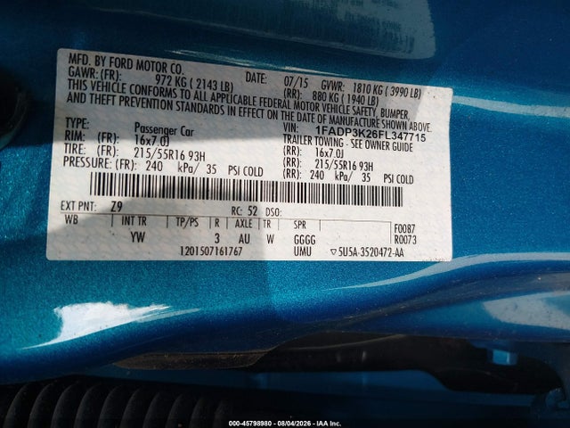 Ford FOCUS SE 2015 1FADP3K26FL347715 Image 9