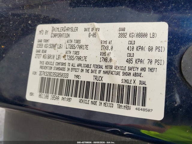 Продаж на аукціоні авто 2005 Dodge Ram 2500 Slt/laramie, vin: 3D7KS28D35G850333, номер лоту: 45799006