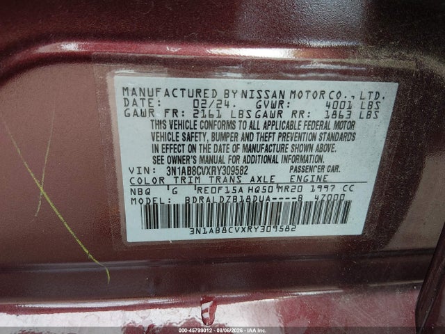 Aukcja sprzedaży 2024 Nissan Sentra Sv Xtronic Cvt, vin: 3N1AB8CVXRY309582, numer aukcji: 45799012