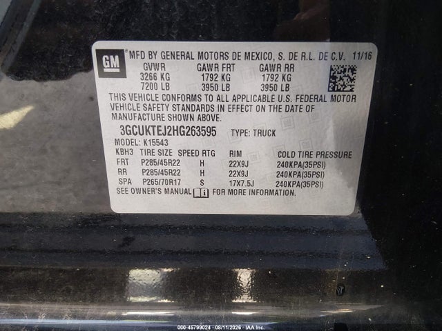 Продажа на аукционе авто 2017 Chevrolet Silverado 1500 High Country, vin: 3GCUKTEJ2HG263595, номер лота: 45799024