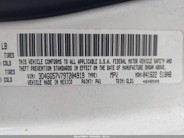 45799033 :رقم المزاد ، 3D4GG57V79T204919 vin ، 2009 Dodge Journey Sxt مزاد بيع