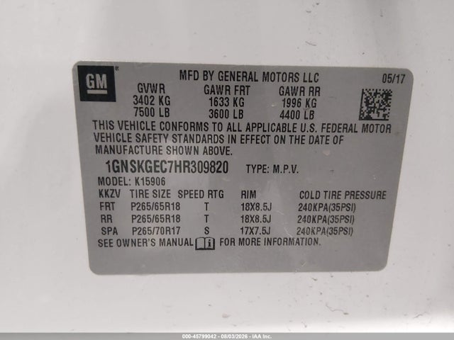 Chevrolet Suburban Ls 2017 1GNSKGEC7HR309820 Image 9