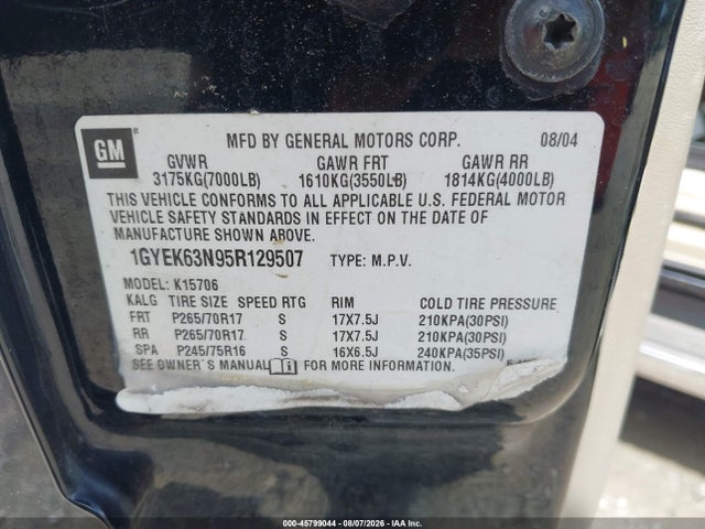 45799044 :رقم المزاد ، 1GYEK63N95R129507 vin ، 2005 Cadillac Escalade Standard مزاد بيع
