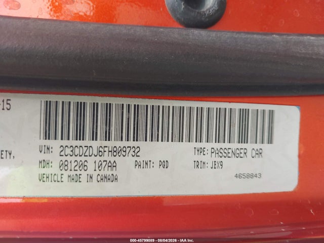 45799089 :رقم المزاد ، 2C3CDZDJ6FH809732 vin ، 2015 Dodge Challenger Srt 392 مزاد بيع
