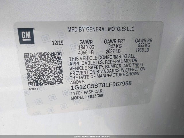 1G1ZC5ST8LF067958 Chevrolet Malibu Fwd 1fl
