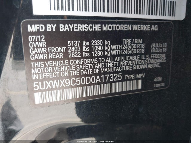 Aukcja sprzedaży 2013 Bmw X3 Xdrive28i, vin: 5UXWX9C50D0A17325, numer aukcji: 45799119