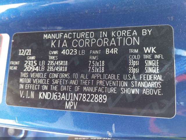 45799131 :رقم المزاد ، KNDJ63AU1N7822889 vin ، 2022 Kia Soul Gt-line مزاد بيع