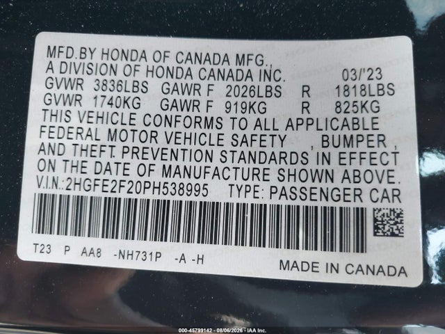 Honda Civic Lx 2023 2HGFE2F20PH538995 Image 9