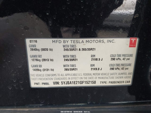 Aukcja sprzedaży 2016 Tesla Model S 60d/70d/75d/85d/90d, vin: 5YJSA1E21GF152158, numer aukcji: 45799148