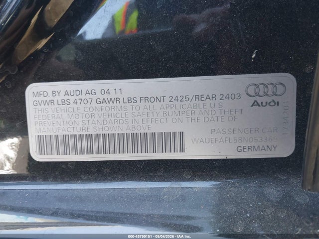 Aukcja sprzedaży 2011 Audi A4 2.0t Premium Plus, vin: WAUEFAFL5BN053369, numer aukcji: 45799151