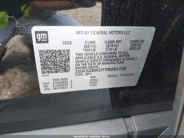 Продажа на аукционе авто 2026 Gmc Yukon 4wd Elevation, vin: 1GKS2BKD7TR291728, номер лота: 45799154