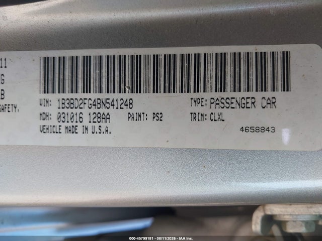 2011 Dodge Avenger Lux მანქანა იყიდება აუქციონზე, vin: 1B3BD2FG4BN541248, აუქციონის ნომერი: 45799181