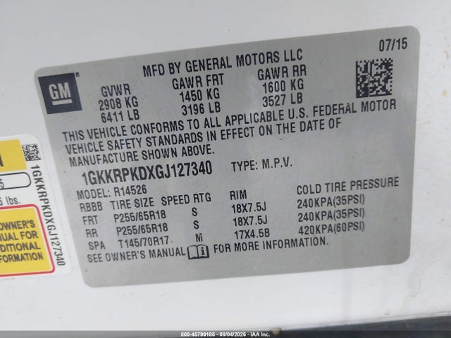 Aukcja sprzedaży 2016 Gmc Acadia Sle-2, vin: 1GKKRPKDXGJ127340, numer aukcji: 45799185