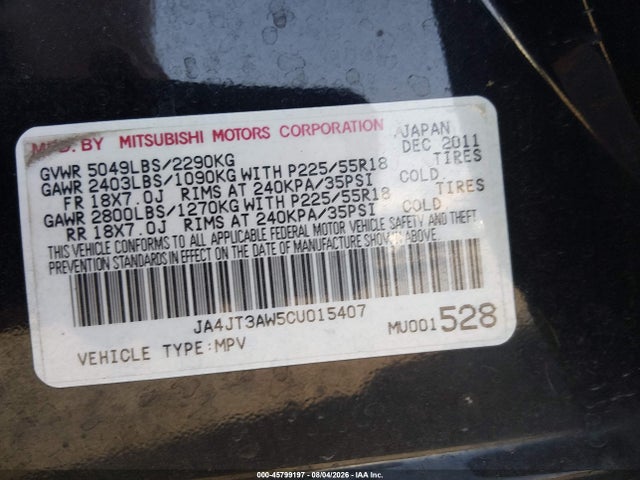 Продажа на аукционе авто 2012 Mitsubishi Outlander Se, vin: JA4JT3AW5CU015407, номер лота: 45799197