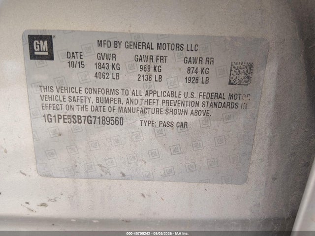 1G1PE5SB7G7189560 Chevrolet Cruze Limited 1lt Auto