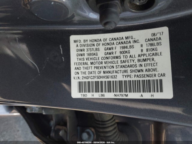 Honda Civic Lx 2017 2HGFC2F50HH561632 Image 9