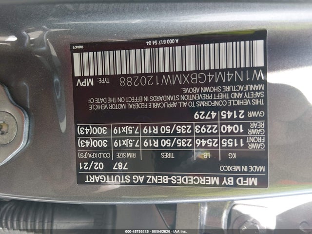 Auction sale of the 2021 Mercedes-benz Glb 250, vin: W1N4M4GBXMW120288, lot number: 45799285