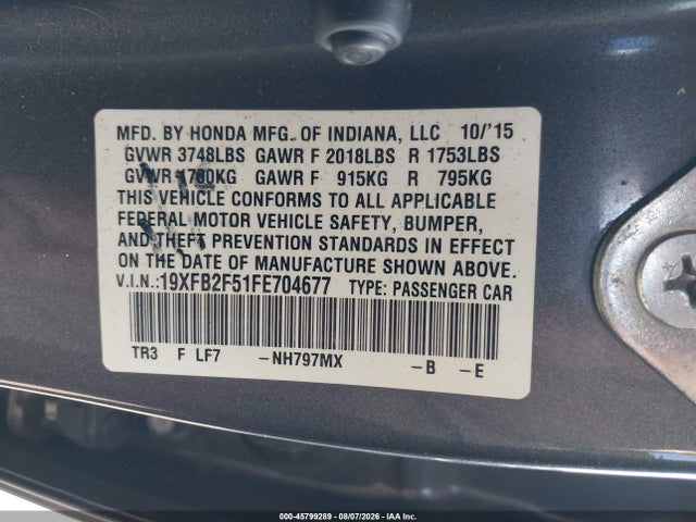Honda Civic Lx 2015 19XFB2F51FE704677 Image 9