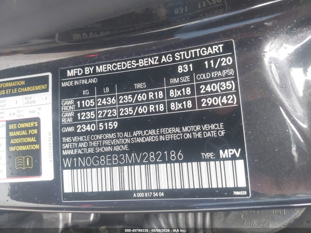 Продаж на аукціоні авто 2021 Mercedes-benz Glc 300 4matic Suv, vin: W1N0G8EB3MV282186, номер лоту: 45799335