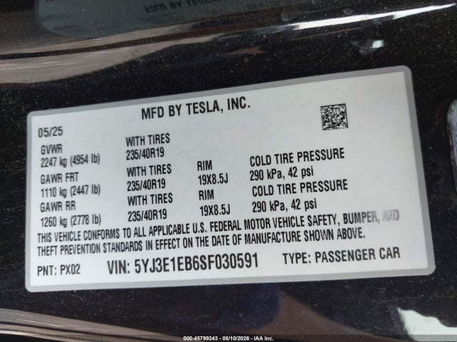 Tesla Model 3 Long Range All-wheel Drive 2025 5YJ3E1EB6SF030591 Image 9