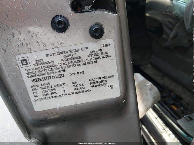 45799360 :رقم المزاد ، 1GKEK13T7YJ112557 vin ، 2000 Gmc Yukon Slt مزاد بيع