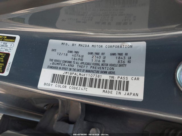 45799390 :رقم المزاد ، JM1BPALM4K1107381 vin ، 2019 Mazda Mazda3 مزاد بيع