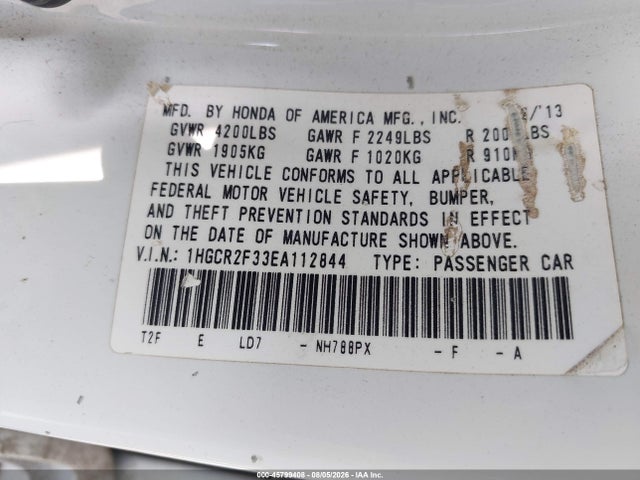 Honda ACCORD LX 2014 1HGCR2F33EA112844 Image 9