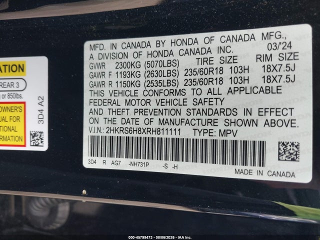 Продажа на аукционе авто 2024 Honda Cr-v Hybrid Sport-l, vin: 2HKRS6H8XRH811111, номер лота: 45799473