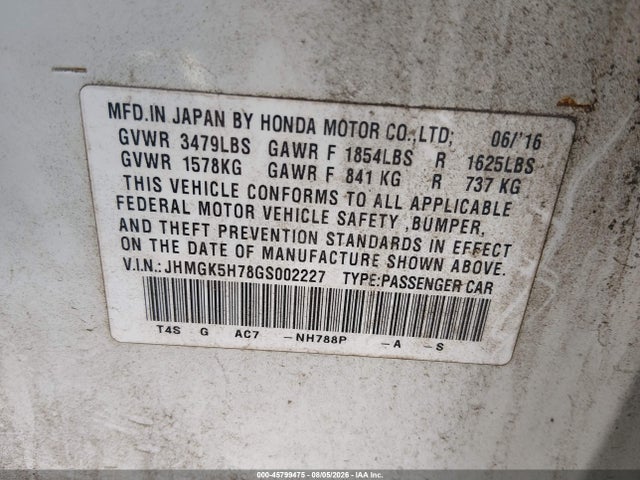 JHMGK5H78GS002227 Honda FIT EX