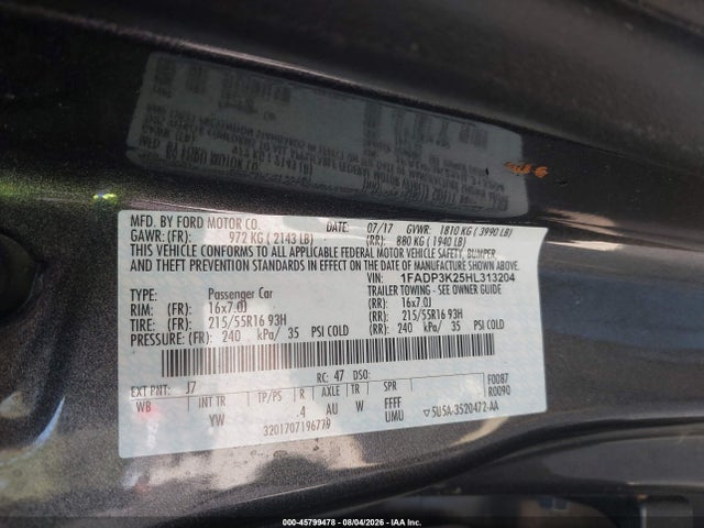 Продаж на аукціоні авто 2017 Ford Focus Se, vin: 1FADP3K25HL313204, номер лоту: 45799478