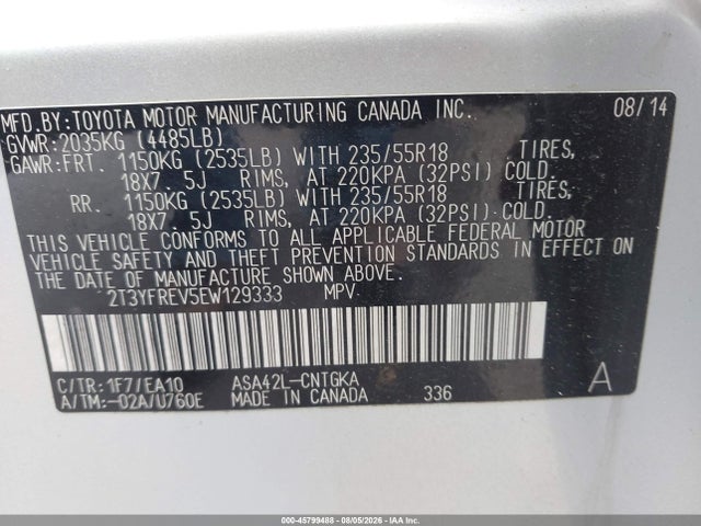 Aukcja sprzedaży 2014 Toyota Rav4 Limited, vin: 2T3YFREV5EW129333, numer aukcji: 45799488