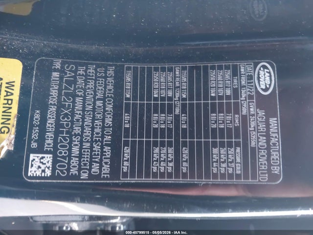 Продаж на аукціоні авто 2023 Land Rover Range Rover Evoque R-dynamic Se, vin: SALZL2FX3PH208702, номер лоту: 45799515