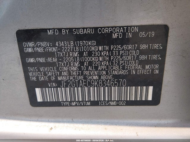 JF2GTAEC9K8346570 Subaru Crosstrek 2.0i Premium