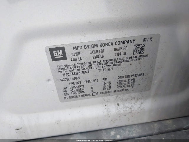 Продаж на аукціоні авто 2015 Buick Encore Convenience, vin: KL4CJFSB1FB150444, номер лоту: 45799584