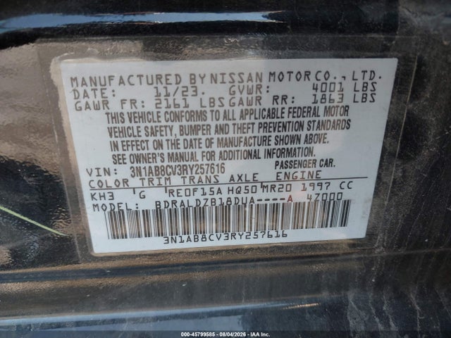 Продажа на аукционе авто 2024 Nissan Sentra Sv Xtronic Cvt, vin: 3N1AB8CV3RY257616, номер лота: 45799585