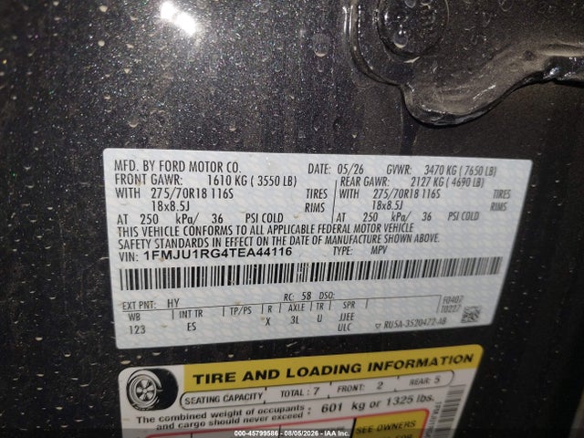 Auction sale of the 2026 Ford Expedition Tremor, vin: 1FMJU1RG4TEA44116, lot number: 45799586