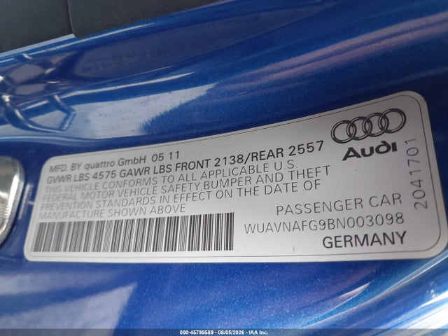 Продажа на аукционе авто 2011 Audi R8 5.2, vin: WUAVNAFG9BN003098, номер лота: 45799589