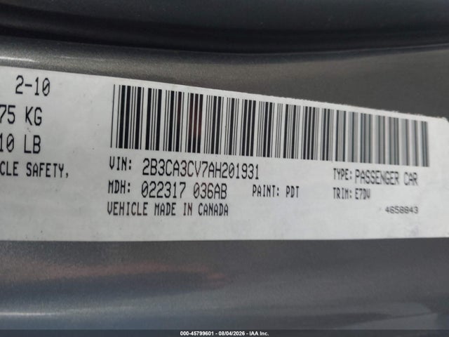 Продаж на аукціоні авто 2010 Dodge Charger Sxt, vin: 2B3CA3CV7AH201931, номер лоту: 45799601