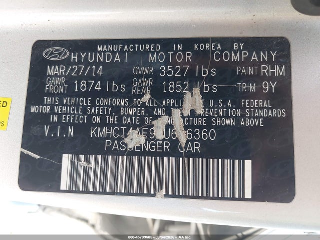Продаж на аукціоні авто 2014 Hyundai Accent Gls, vin: KMHCT4AE9EU696360, номер лоту: 45799605
